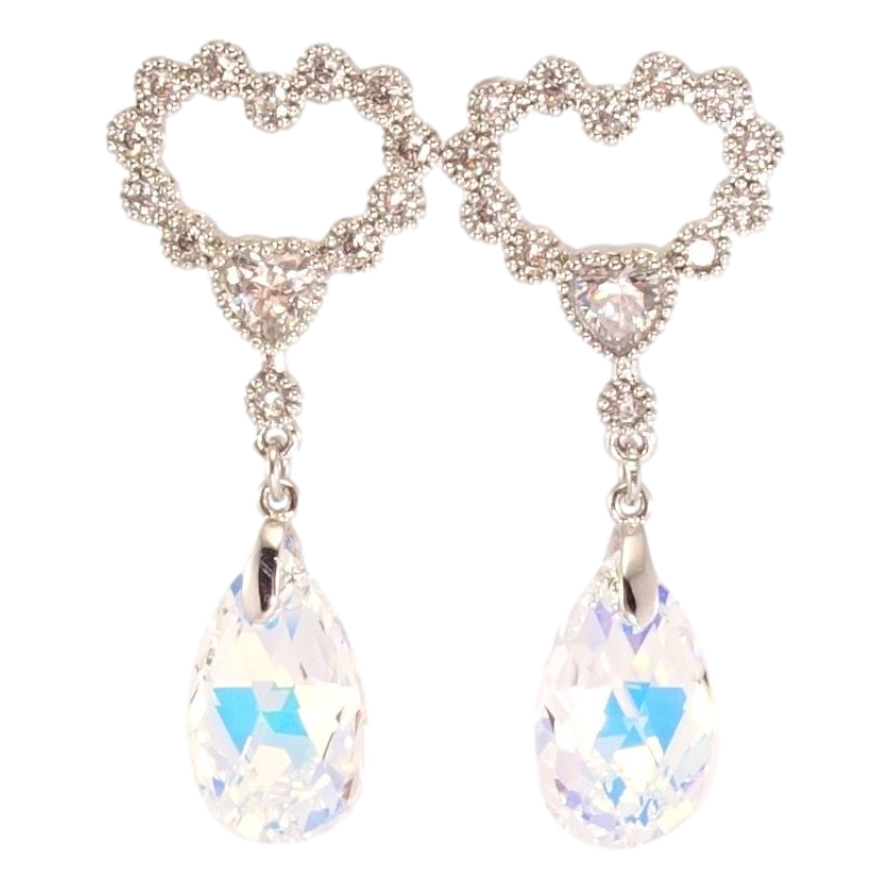 Сережки Xuping колір Родій з кристалами Swarovski пусети "Сердечки з підвіскою кристал Shimmer" фото №1