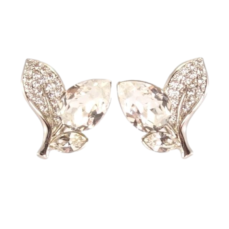 Сережки Xuping колір Родій з кристалами Swarovski пусети Кристальний бутон Сlear листочки інкрустація фото №7