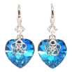 Сережки Xuping колір Родій з кристалами Swarovski французький замок "Сердечка Metallic Blue з квітковою накладкою" фото №2