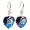 Сережки Xuping колір Родій з кристалами Swarovski французький замок "Сердечка Metallic Blue з квітковою накладкою" фото №3