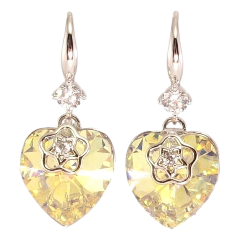 Серьги Xuping цвет Родий с кристаллами Swarovski французский замок "Сердечки Sunshine Delite" фото №1 Серьги Xuping цвет Родий с кристаллами Swarovski французский замок "Сердечки Sunshine Delite" фото №1