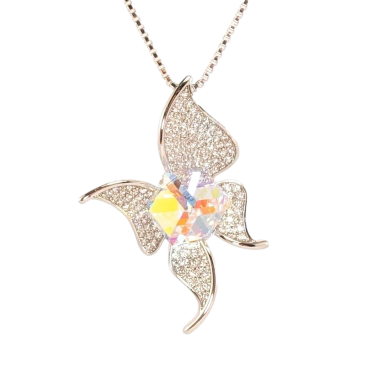 Кулон Xuping колір Родій з кр-ми Swarovski на ланцюжку Метелик з кубом Shimmer і кристалом дл.40-45см х 1мм фото №4