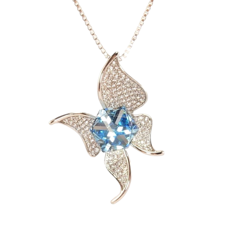 Кулон Xuping колір Родій з кр-ми Swarovski на ланцюжку Метелик з кубом Aquamarine та кристалом дл.40-45см х 1мм фото №14