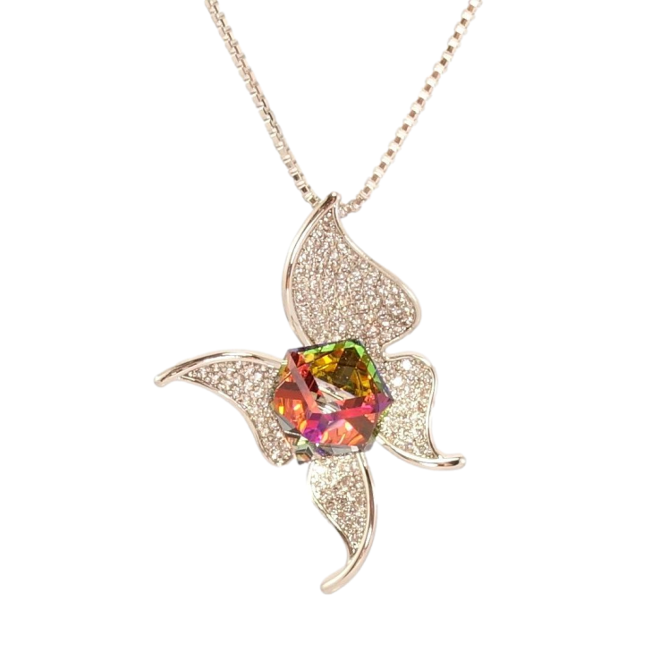 Кулон Xuping колір Родій з кр-ми Swarovski на ланцюжку Метелик з кубом Vitrail Medium і кристалом дл.40-45см х 1мм фото №3