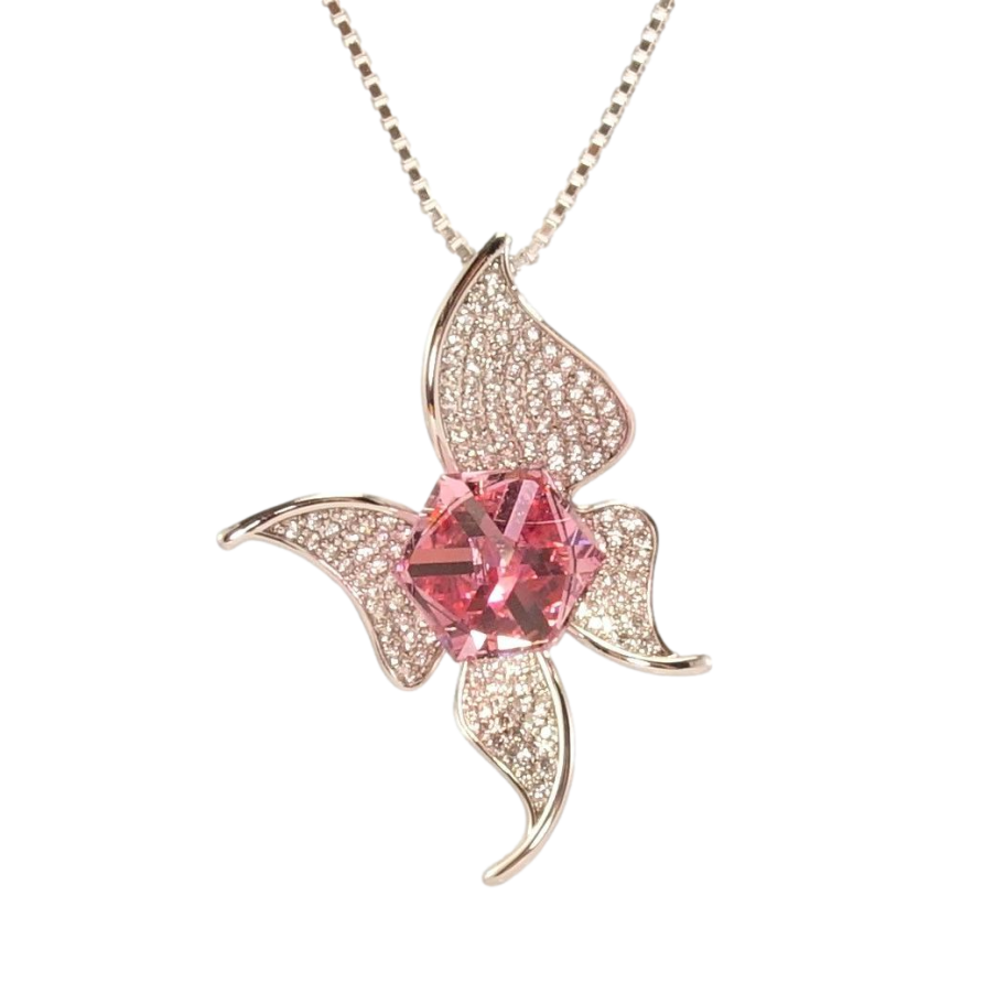 Кулон Xuping колір Родій з кр-ми Swarovski на ланцюжку Метелик з кубом Rose та кристалом дл.40-45см х 1мм фото №1