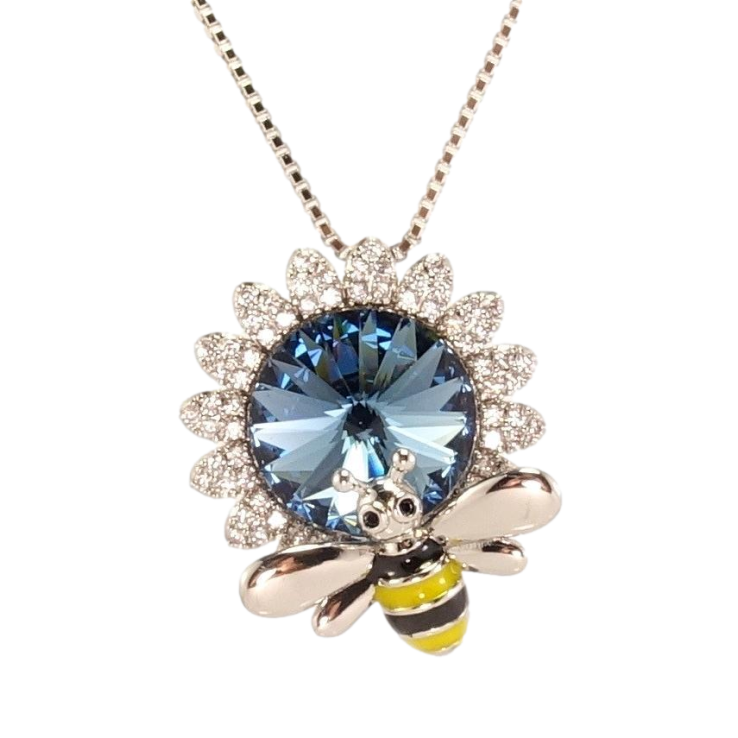 Кулон Xuping колір Родій з кр-ми Swarovski на ланцюжку Квітка з кристалом Montana та бджолою дл.40-45см х 1мм фото №12 Кулон Xuping колір Родій з кр-ми Swarovski на ланцюжку Квітка з кристалом Montana та бджолою дл.40-45см х 1мм фото №12