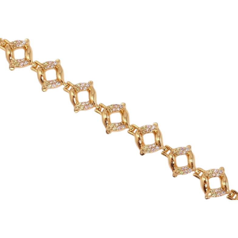 Браслет Xuping Позолота 18K Декоративні колечки з кольоровим цирконієм довжина з дод. замком 17,19см х 11мм фото №1 Браслет Xuping Позолота 18K Декоративні колечки з кольоровим цирконієм довжина з дод. замком 17,19см х 11мм фото №1