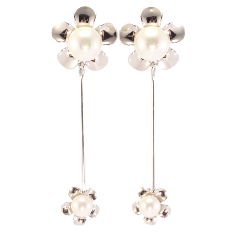 Сережки Xuping Родій пусети Квіточки з перлинами фото №1