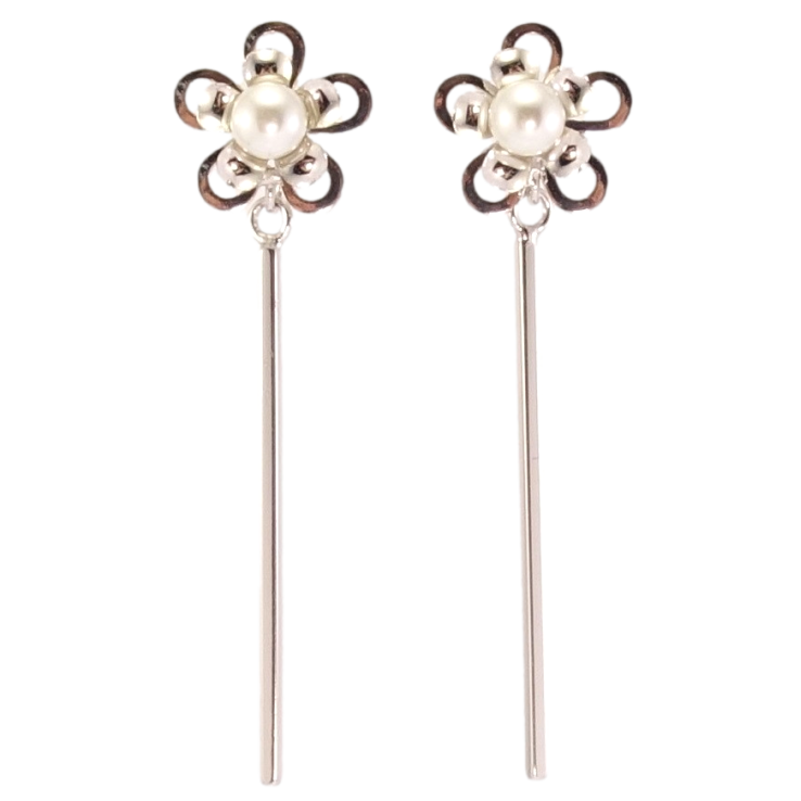 Сережки Xuping Родій пусети Квіточки з перлинами та підвісками фото №2