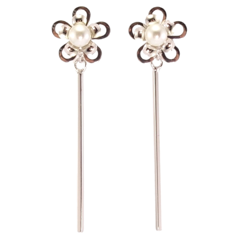 Сережки Xuping Родій пусети Квіточки з перлинами та підвісками фото №2