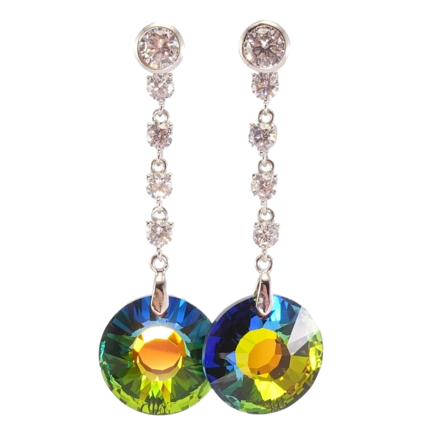 Серьги Xuping цвет Родий с кристаллами Swarovski пусеты Кристаллы Vitrail Medium фото №1