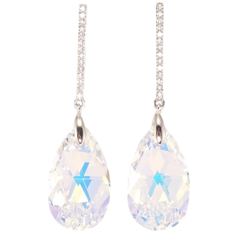 Серьги Xuping цвет Родий с кристаллами Swarovski пусеты Кристалл Shimmer с дорожкой кристаллов фото №1