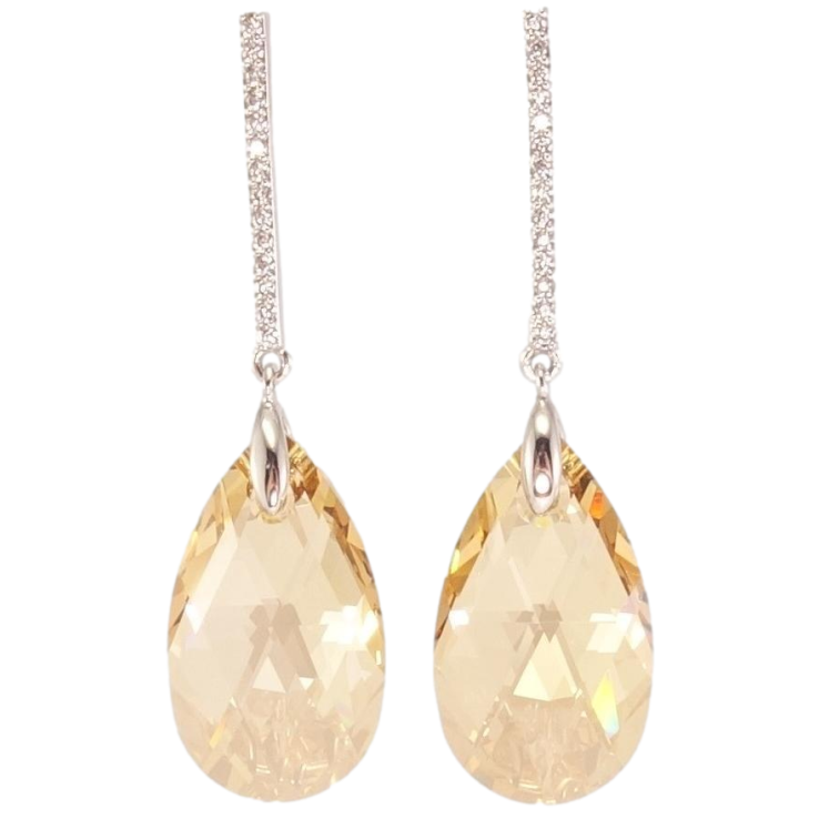 Сережки Xuping колір Родій з кристалами Swarovski пусети Кристал Light Topaz з доріжкою фото №3 Сережки Xuping колір Родій з кристалами Swarovski пусети Кристал Light Topaz з доріжкою фото №3