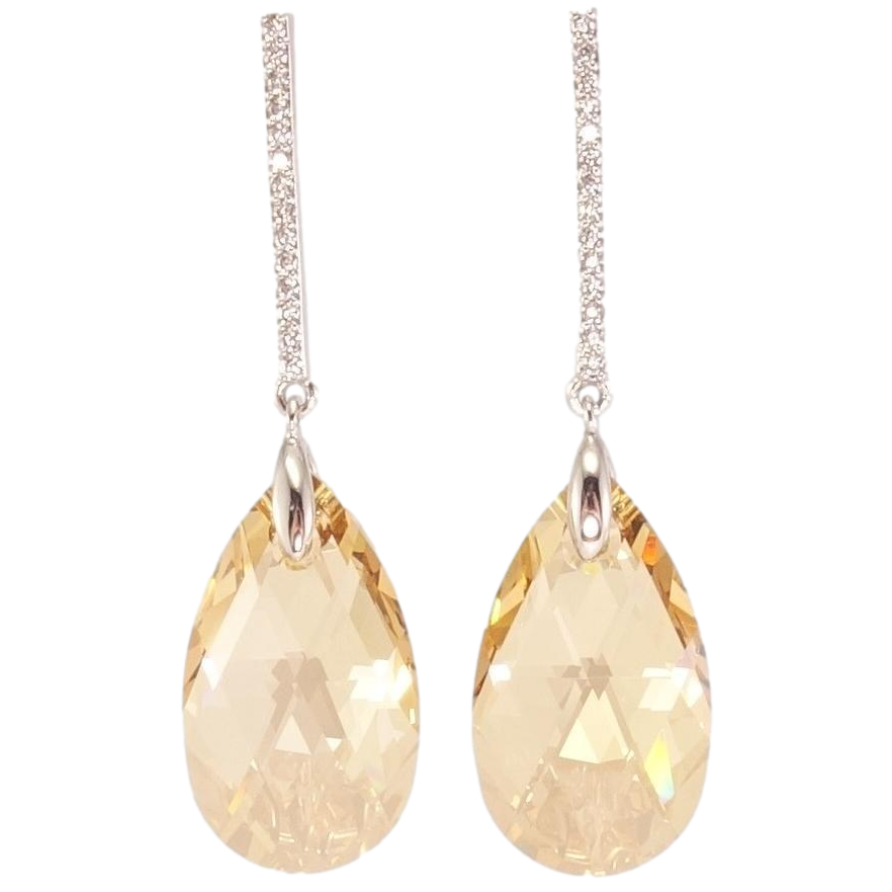 Сережки Xuping колір Родій з кристалами Swarovski пусети Кристал Light Topaz з доріжкою фото №1