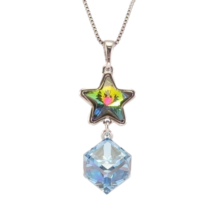 Кулон Xuping колір Родій із кр-ми Swarovski на ланцюжку Зірка з кубом кристали Vitrail і Aquamarine дл. 40-45см х фото №9