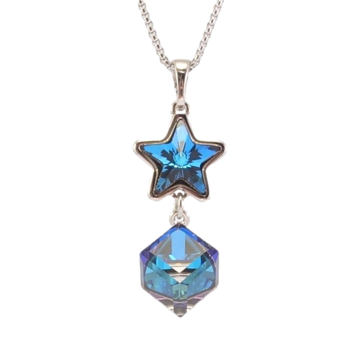 Кулон Xuping колір Родій із кр-ми Swarovski на ланцюжку Зірка з кубом кристал Capri Blue дл. 40-45см х 1мм фото №22