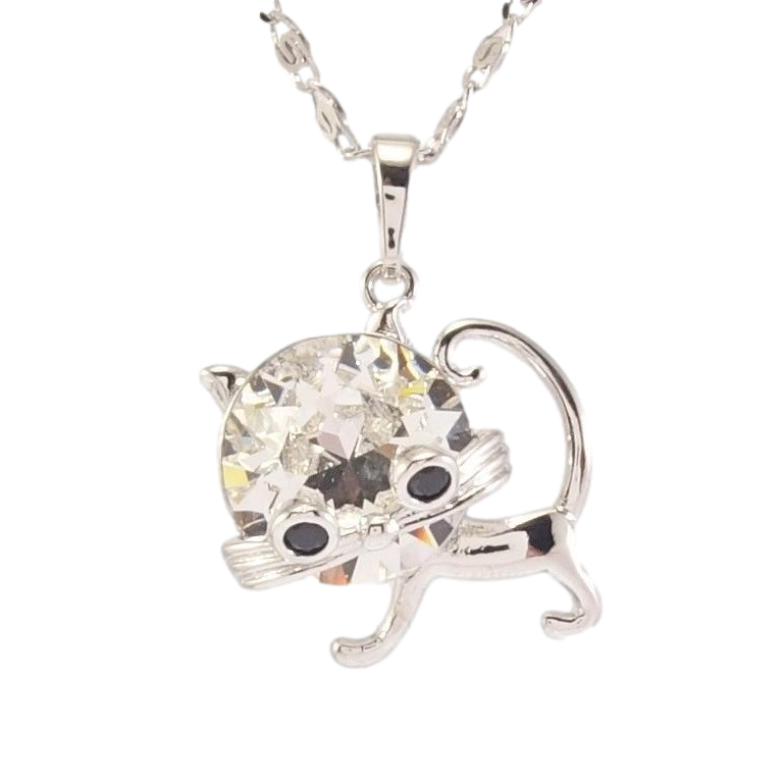 Кулон Xuping цвет Родий с кр-ми Swarovski на цепочке Кот кристалл Clear дл. 45-50см х 2мм фото №1