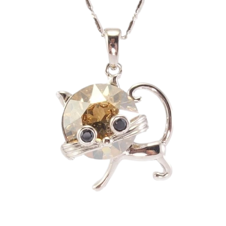 Кулон Xuping колір Родій з кр-ми Swarovski на ланцюжку Кіт кристал Golden Shadow дл. 42,5см х 2мм фото №1 Кулон Xuping колір Родій з кр-ми Swarovski на ланцюжку Кіт кристал Golden Shadow дл. 42,5см х 2мм фото №1