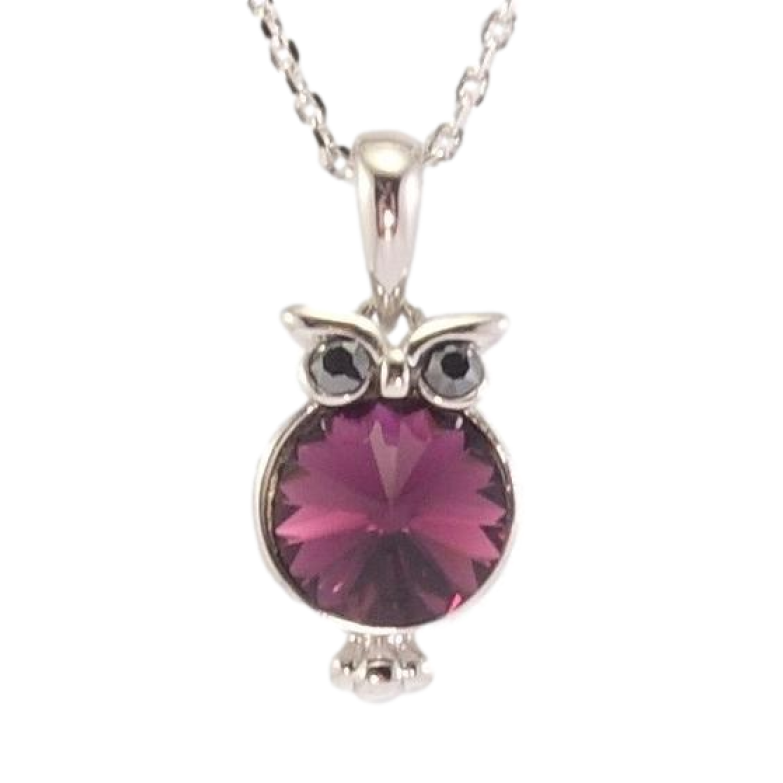 Кулон Xuping цвет Родий с кр-ми Swarovski на цепочке Сова с кристаллом Amethyst дл. 39-44,5см х 1мм фото №1