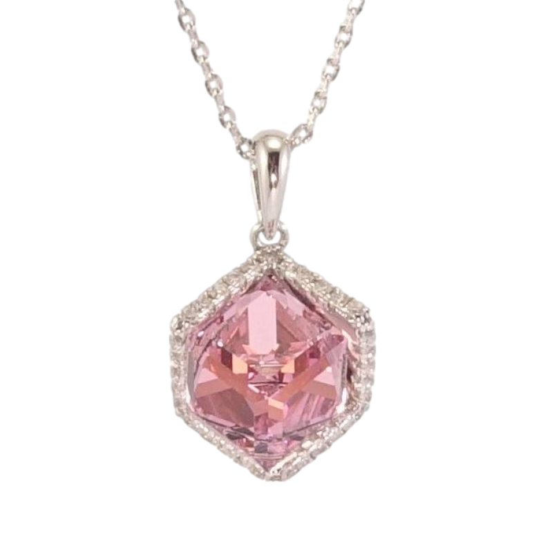 Кулон Xuping цвет Родий с кр-ми Swarovski на цепочке Кристальный куб Rose дл. 39-44см х 1мм фото №8