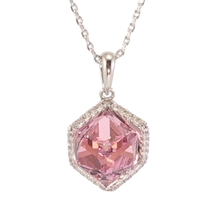 Кулон Xuping колір Родій з кр-ми Swarovski на ланцюжку Кристальний куб Rose з кристалами дл. 39-44см х 1мм фото №1