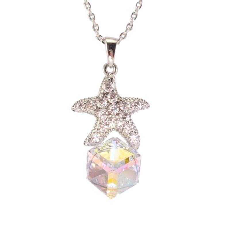 Кулон Xuping цвет Родий с кр-ми Swarovski на цепочке Кристальный куб Shimmer с морской звездой дл. 39-44см х фото №1
