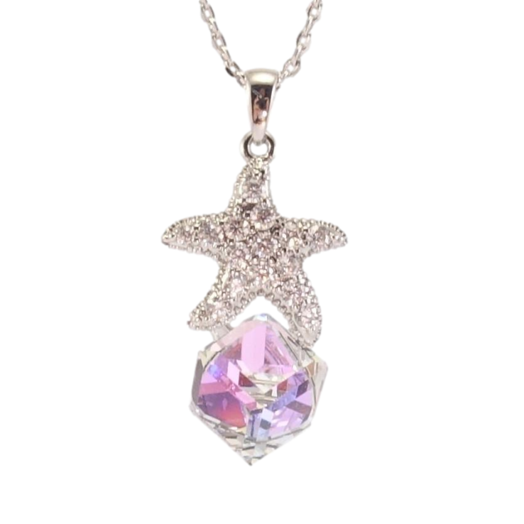 Кулон Xuping цвет Родий с кр-ми Swarovski на цепочке Кристальный куб Tanzanite с морской звездой дл. 39-44см фото №25