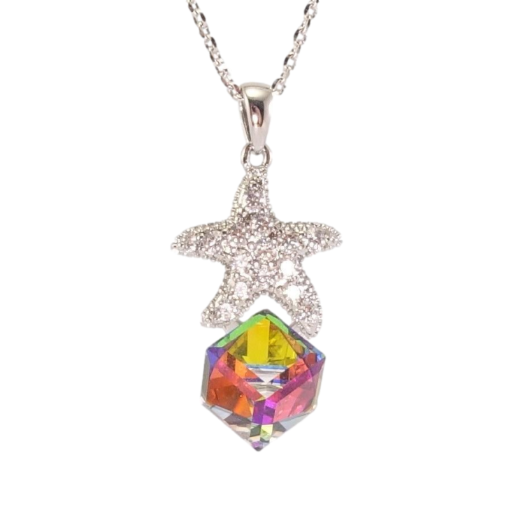 Кулон Xuping цвет Родий с кр-ми Swarovski на цепочке Кристальный куб Vitrail Med. с морской звездой дл. фото №24