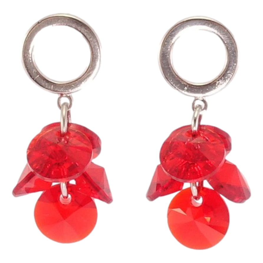 Сережки Xuping колір Родій з кристалами Swarovski пусети Кристали Light Siam на колечках фото №1