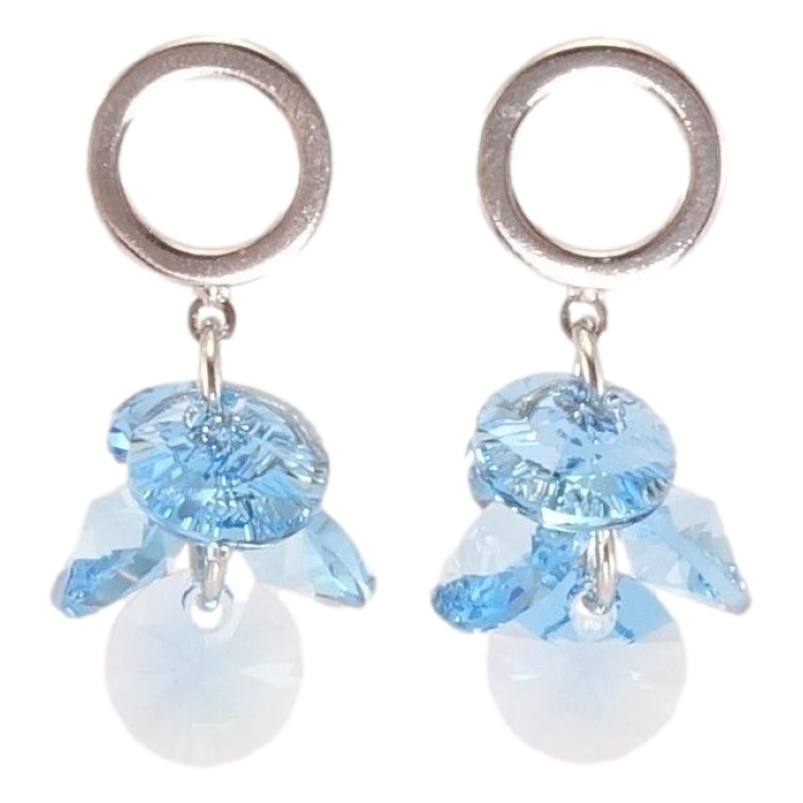 Сережки Xuping колір Родій з кристалами Swarovski пусети Кристали Aquamarine на колечках фото №13