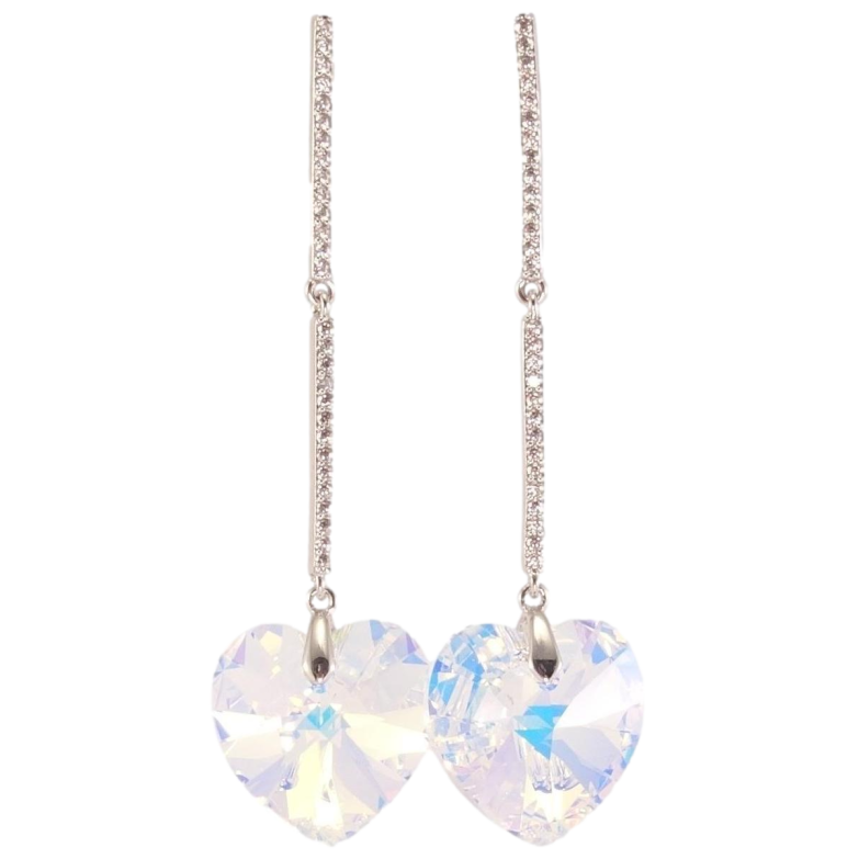 Сережки Xuping колір Родій з кристалами Swarovski пусети Кристальні серця Shimmer на доріжках кристалів фото №11