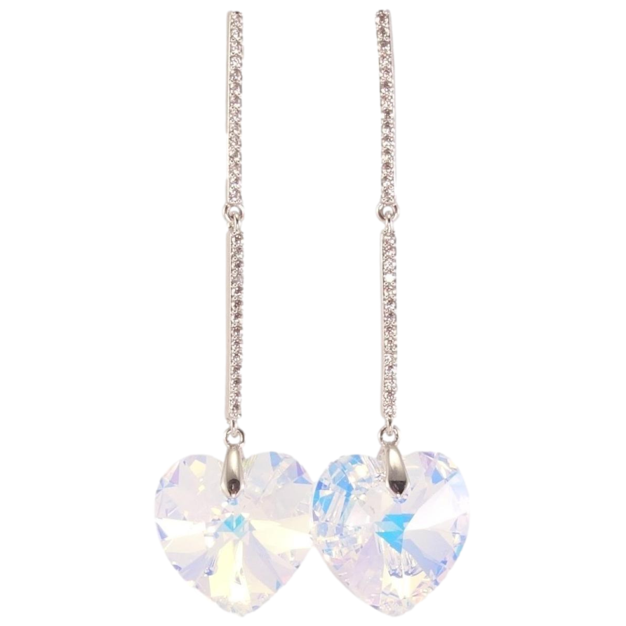Сережки Xuping колір Родій з кристалами Swarovski пусети Кристальні серця Shimmer на доріжках кристалів фото №1