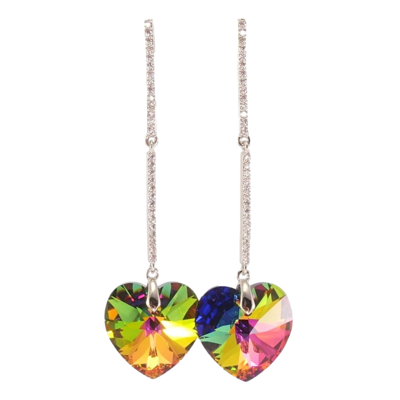 Серьги Xuping цвет Родий с кристаллами Swarovski пусеты Кристальные сердечки Vitrail на дорожках кристаллов фото №15