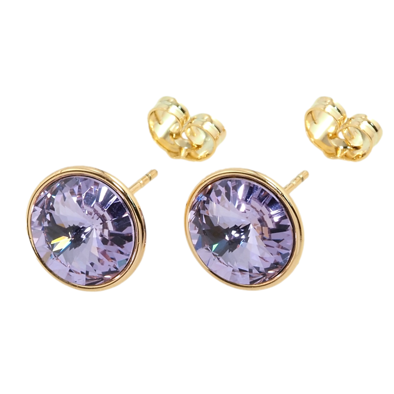 Сережки Xuping колір 18K з кристалами Swarovski пусети Кристали Tanzanite в ободковій оправі ø 12мм фото №1