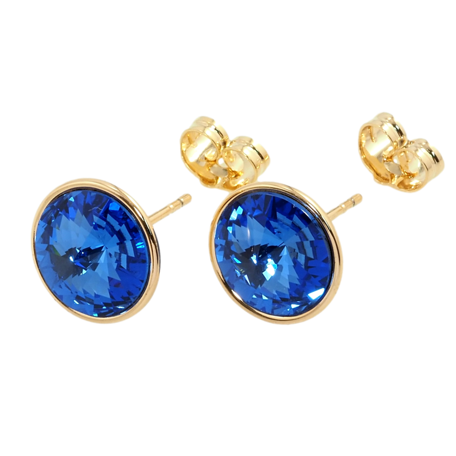 Сережки Xuping колір 18K з кристалами Swarovski пусети Кристали Capri Blue в ободковій оправі ø фото №1