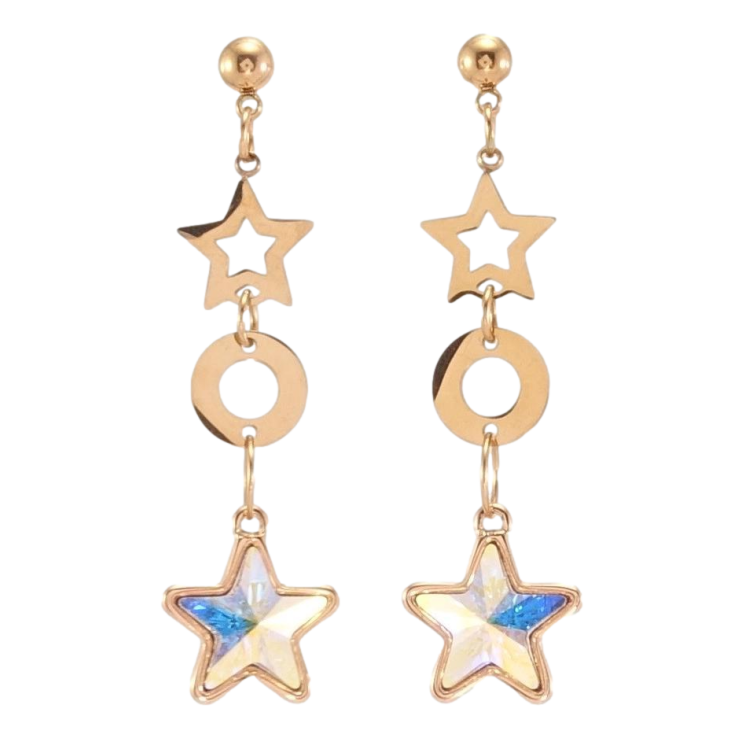 Сережки Xuping колір РВ з кристалами Swarovski пусети Зоряні підвіски з кристалами АВ фото №17 Сережки Xuping колір РВ з кристалами Swarovski пусети Зоряні підвіски з кристалами АВ фото №17