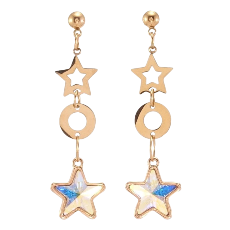 Сережки Xuping колір РВ з кристалами Swarovski пусети Зоряні підвіски з кристалами АВ фото №1 Сережки Xuping колір РВ з кристалами Swarovski пусети Зоряні підвіски з кристалами АВ фото №1