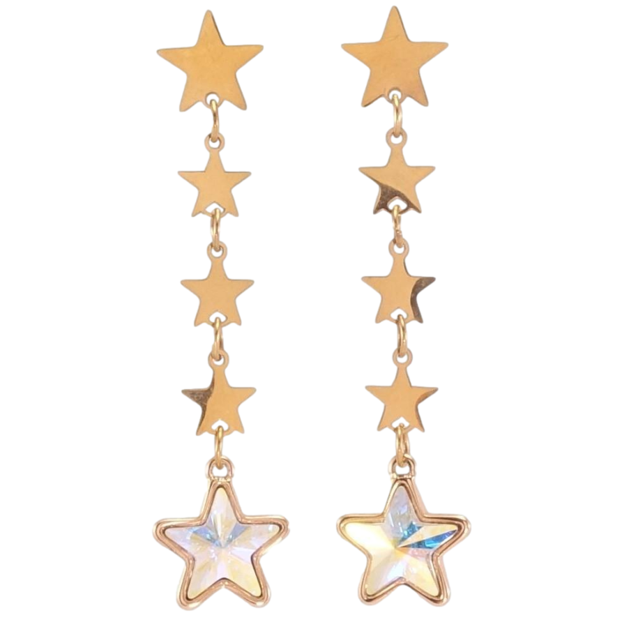 Сережки Xuping колір РВ з кристалами Swarovski пусети Зоряні підвіски з кристалами АВ фото №1