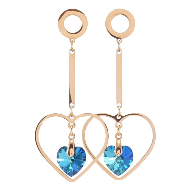 Серьги Xuping цвет РО с кристаллами Swarovski пусеты Сердечки с кристаллами Capri Blue фото №1