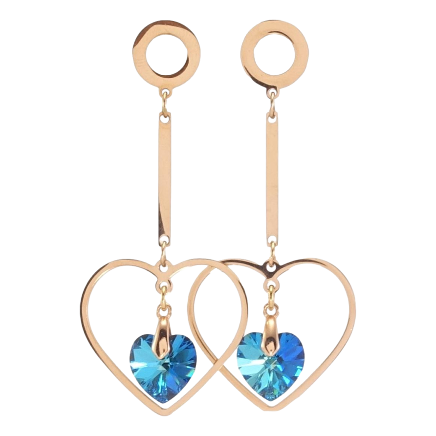 Сережки Xuping колір РВ з кристалами Swarovski пусети Сердечки з кристалами Capri Blue фото №1