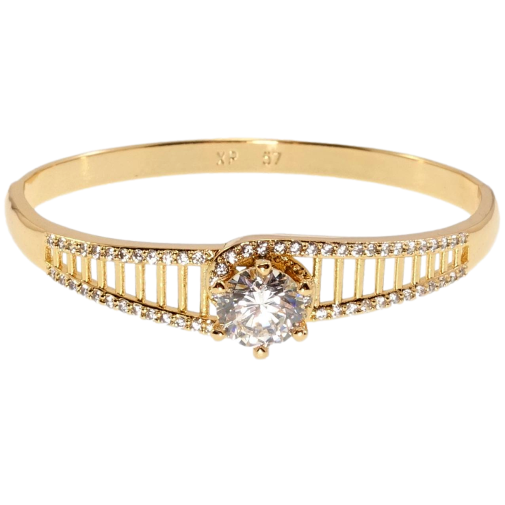 Браслет Xuping Позолота 18K Решетчатый орнамент с дорожками циркония и вставкой кристалл ø 5,7см фото №6