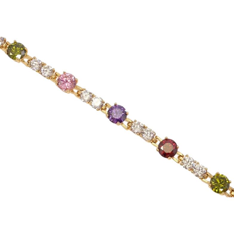 Браслет Xuping Позолота 18K Дорожка циркония с вставками цветных кристаллов длина с доп.замком 17,19см х фото №1