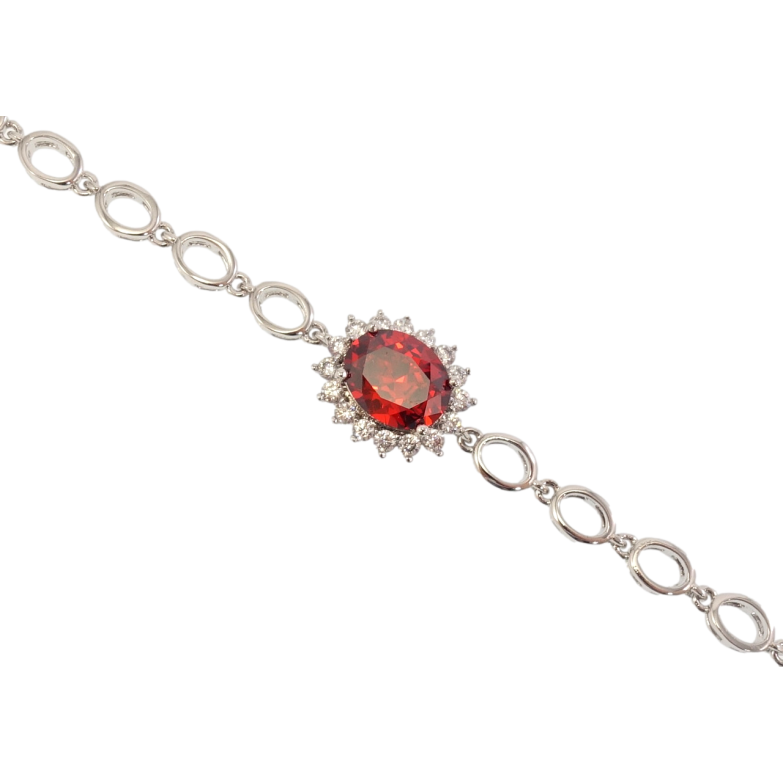 Браслет Xuping Родий Красный кристалл в лучистом обрамлении циркония длина с доп.замком 18,20см х 5-12мм фото №1