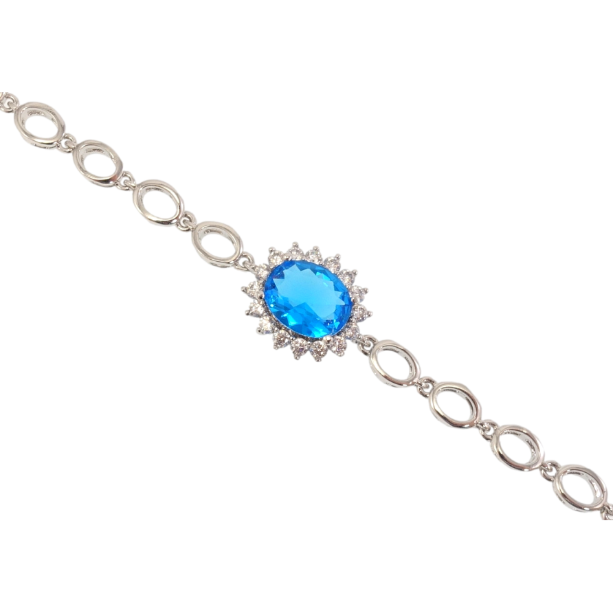 Браслет Xuping Родій Блакитний кристал у променистому обрамленні цирконію довжина з дод. замком 17.5,19.5см х 5-12мм фото №1