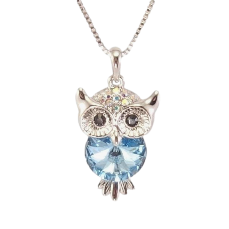 Кулон Xuping цвет Родий с кр-ми Swarovski на цепочке Сова с кристаллом Aquamarine длина 39-44.5см х 1мм фото №7