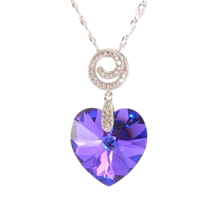 Кулон Xuping колір Родій з кр-ми Swarovski на ланцюжку Кристальне серце Majestic Blue довжина 39-44см х 2мм фото №4