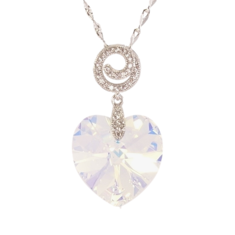 Кулон Xuping цвет Родий с кр-ми Swarovski на цепочке Кристальное сердечко Shimmer длина 39-44см х 2мм фото №7