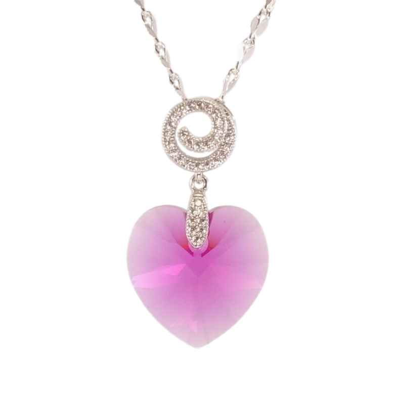 Кулон Xuping колір Родій з кр-ми Swarovski на ланцюжку Кристальне серце Shimmer довжина 39,5-44,5см х 2мм фото №2