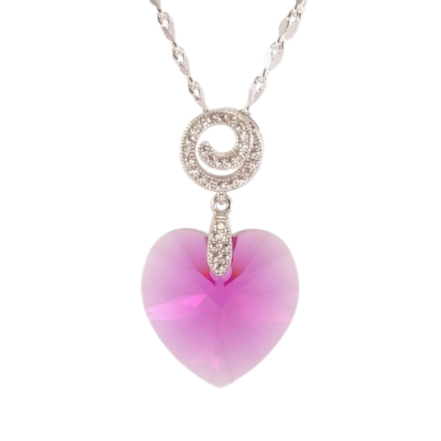 Кулон Xuping колір Родій з кр-ми Swarovski на ланцюжку Кристальне серце Shimmer довжина 39,5-44,5см х 2мм фото №1