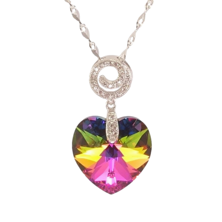 Кулон Xuping колір Родій з кр-ми Swarovski на ланцюжку Кристальне серце Vitrail Medium довжина 39-44см х 2мм фото №2